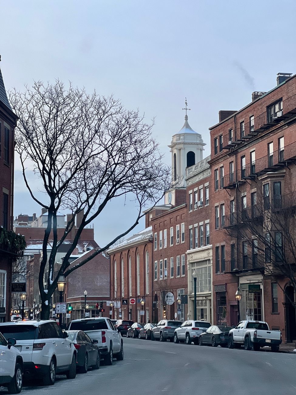 Historic New England street with classic architecture