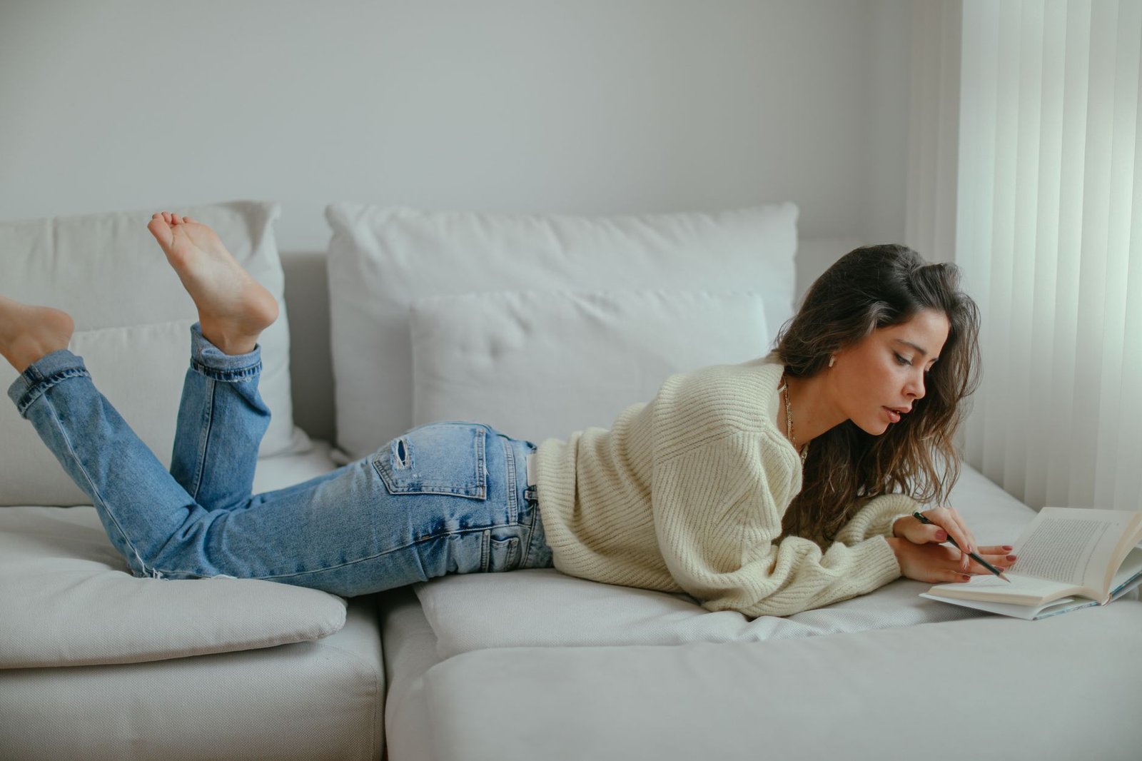Person relaxing comfortably at home